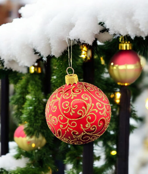 Red Blown Glass Ornament - Hand Made In Ukraine - Hand Painted Golden Waves On Red Bauble - Keepsake Ornament