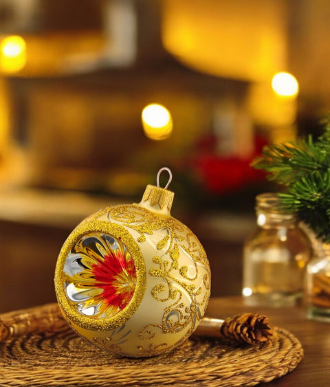 Gold Blown Glass Ornament - Gold Reflector - Hand Made In Ukraine - Hand Painted - Refractor Ornament - Keepsake Ornament - Natural Glass