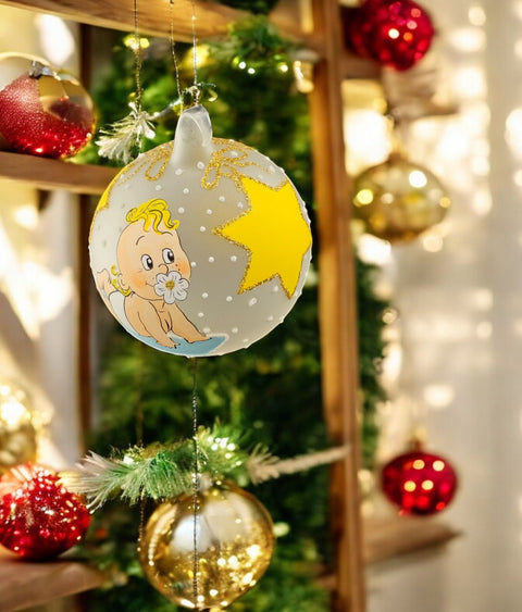 Frosted Blown Glass Ornament, Handcrafted Baby's First Christmas, Keepsake Ornament Handmade In Ukraine, Customization Available, White