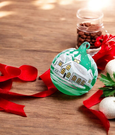 Church Design Green Glass Ball Ornament