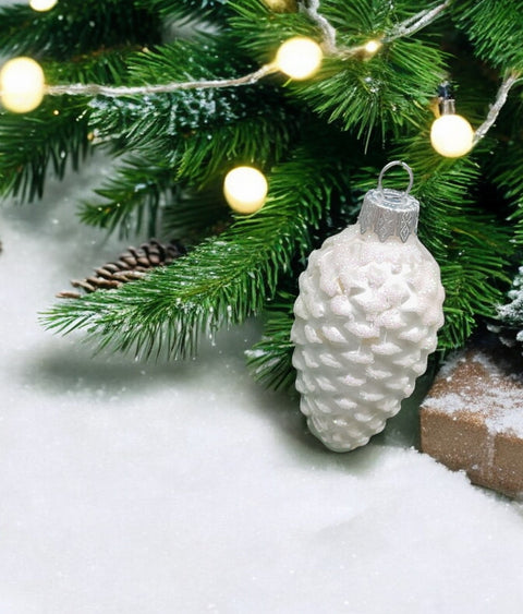 Hand Decorated Glass Keepsake Ornament - Charming Silver Pinecone Design