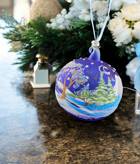 Blue Blown Glass Ornament, Handcrafted Teddy Bear Design, Keepsake Ornament Handmade In Ukraine, A Great Addition To Any Tree