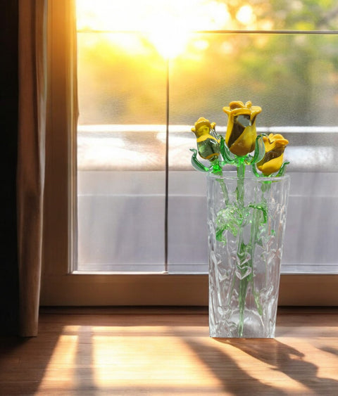 Yellow Glass Rose- Handcrafted Long Stem Flower