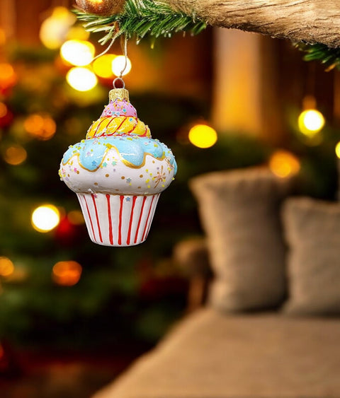 Hand Decorated Glass Keepsake Ornament - Charming Cupcake Design