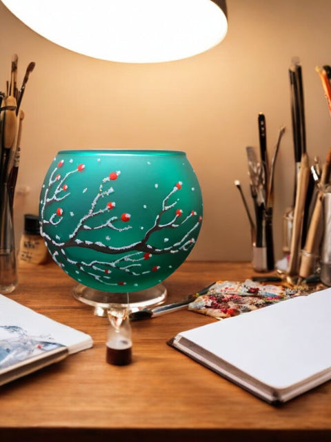 Green Glass Candle Holder - Red Cardinal- Multiple Sizes