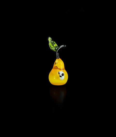 Pear With Worm Figurine, Mini Glass Murano Quality Lampworking Glass Figurine, Hand Made In Ukraine, A Great Addition To Your Collection