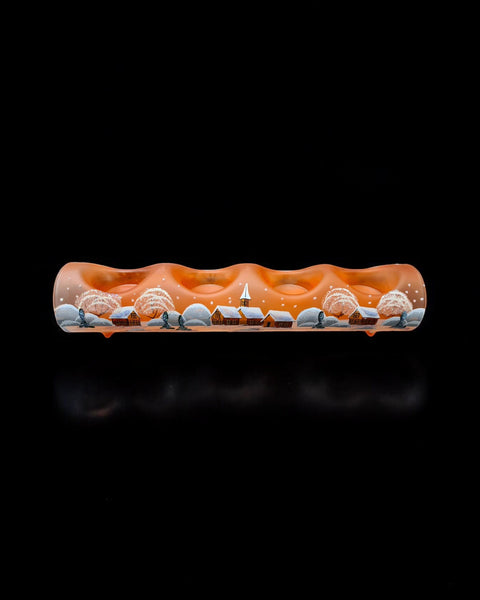 Orange Glass Quad Candle Holder - Brown Church Yule Log Style