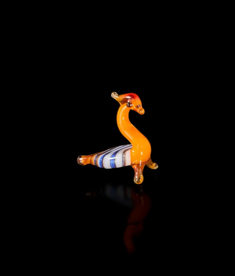 Orange Peacock Figurine, Mini Glass Murano Quality Lampworking Glass Figurine, Hand Made In Ukraine, A Great Addition To Your Collection