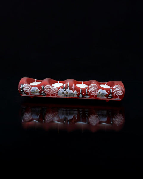 Red Quad Glass Candle Holder