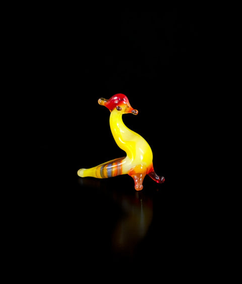 Yellow Peacock Figurine, Mini Glass Murano Quality Lampworking Glass Figurine, Hand Made In Ukraine, A Great Addition To Your Collection