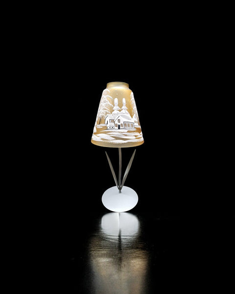 Yellow Glass Lamp Candle Holder, Hand Crafted in Ukraine, White Cabin Winter Wonderland, Wonderful Year Round