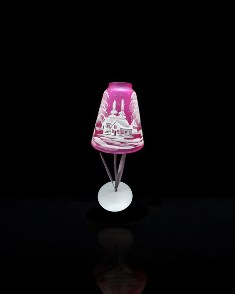 Pink Glass Lamp Candle Holder, Hand Crafted in Ukraine, White Cabin Winter Wonderland, Wonderful Year Round