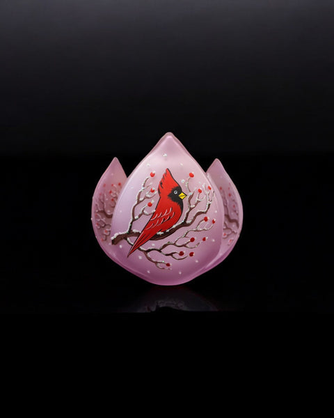 Lavender Glass Lotus Blossom Candle Holder, Hand Crafted in Ukraine, Cardinal, Wonderful Year Round
