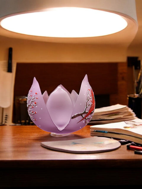 Lavender Glass Lotus Blossom Candle Holder - Red Cardinal
