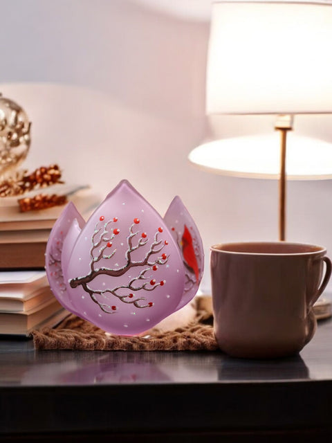 Lavender Glass Lotus Blossom Candle Holder - Red Cardinal
