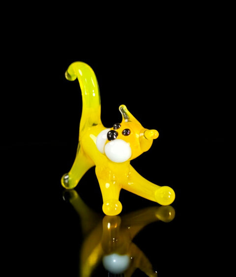 Yellow Cat Figurine, Mini Glass Murano Quality Lampworking Glass Figurine, Hand Made In Ukraine, A Great Addition To Your Collection