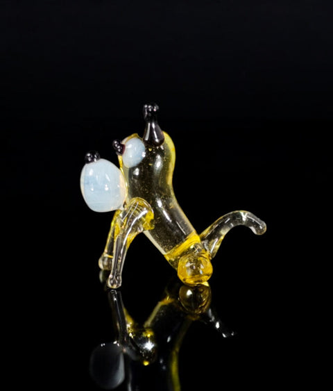 Amber Dog Figurine, Mini Glass Murano Quality Lampworking Glass Figurine, Hand Made In Ukraine, A Great Addition To Your Collection