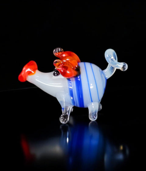 Blue Pig Figurine, Mini Glass Murano Quality Lampworking Glass Figurine, Hand Made In Ukraine, A Great Addition To Your Collection