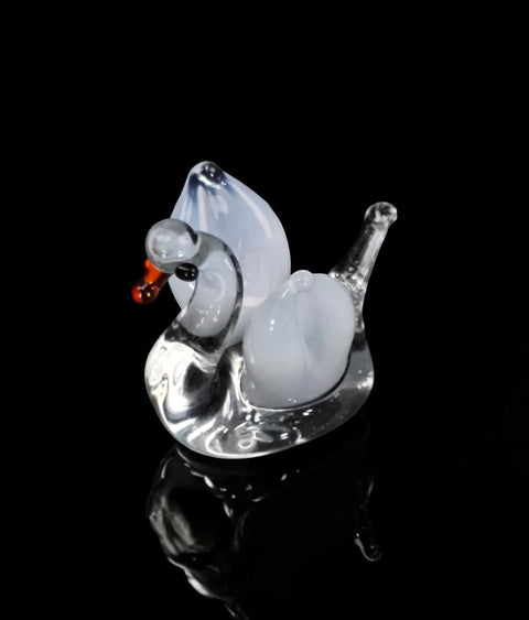 Clear Swan Figurine, Mini Glass Murano Quality Lampworking Glass Figurine, Hand Made In Ukraine, A Great Addition To Your Collection