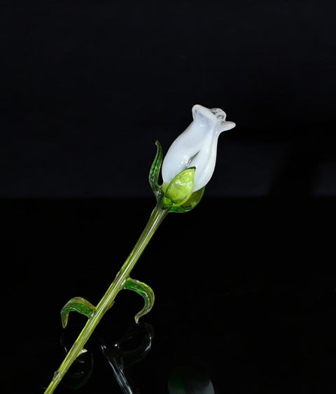 White Glass Rose - Handcrafted Long Stem Flower