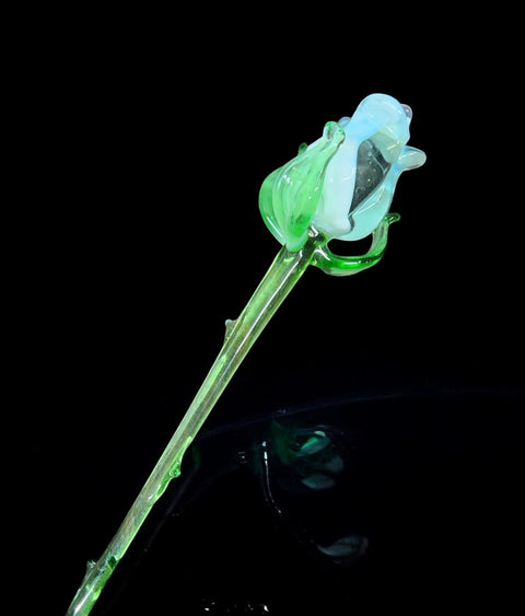 White Glass Rose - Handcrafted Short Stem Flower