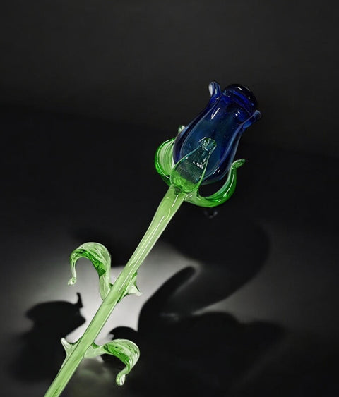 Blue Glass Rose - Handcrafted Long Stem Flower