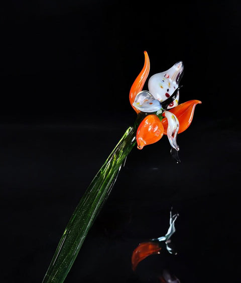 Orange Glass Orchid - Handcrafted Short Stem Flower