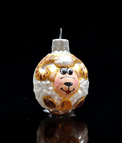 Hand Decorated Glass Keepsake Ornament - Charming Ram Design