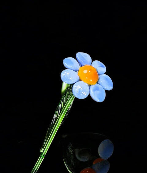 Light Blue Glass Daisy - Handcrafted Short Stem Flower