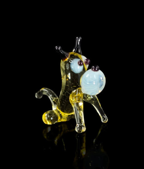 Amber Dog Figurine, Mini Glass Murano Quality Lampworking Glass Figurine, Hand Made In Ukraine, A Great Addition To Your Collection