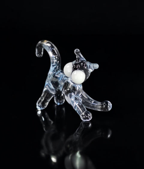 Clear Cat Figurine, Mini Glass Murano Quality Lampworking Glass Figurine, Hand Made In Ukraine, A Great Addition To Your Collection
