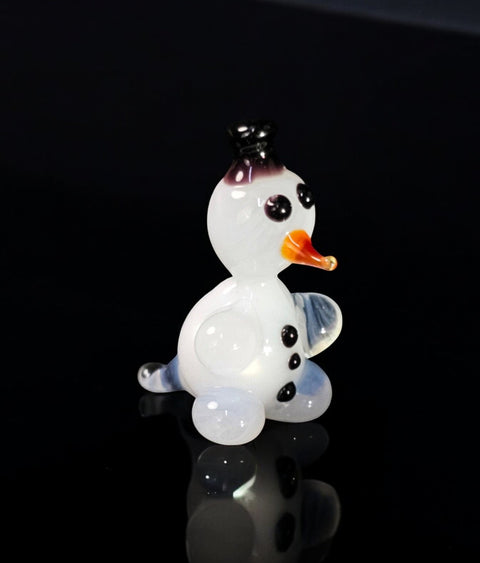 Snowman In Black Hat Figurine, Mini Glass Murano Quality Lampworking Glass Figurine, Hand Made In Ukraine, A Great Addition To Your Collection
