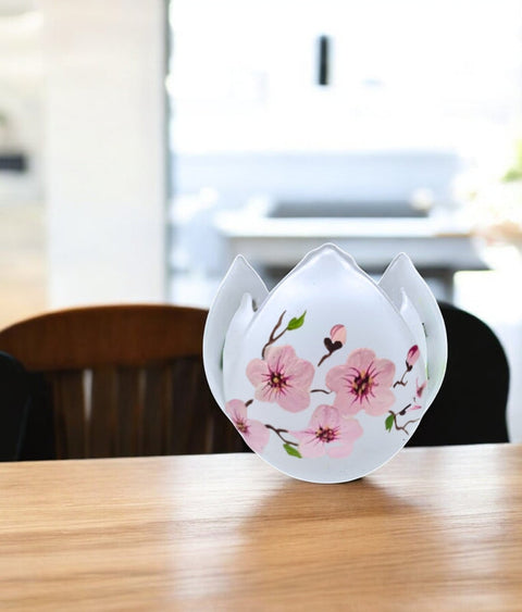 Frosted Glass Lotus Blossom Candle Holder, Hand Crafted in Ukraine, Cherry Blossom Design, Wonderful Year Round