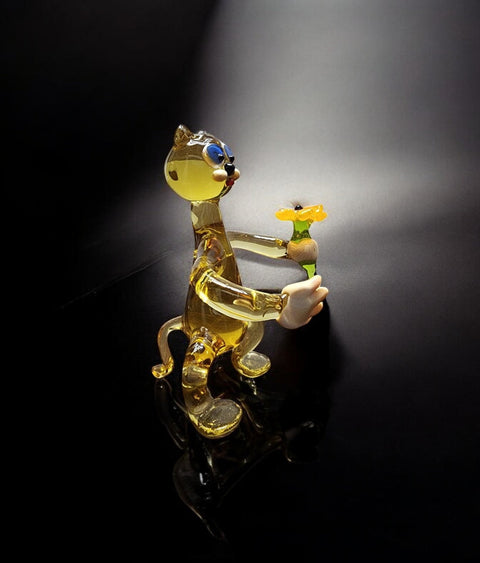 Glass Cat with Flower Figurine, Collectible Glass Cat, Murano Quality Gift At A Fraction Of The Price, Handcrafted In Ukraine