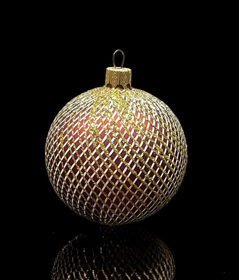 Red Blown Glass Ornament - Handcrafted -  Disco Ball Design