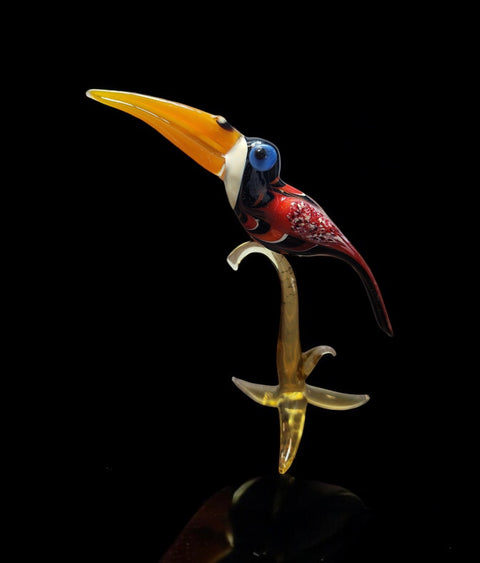 Glass Toucan on Perch Figurine, Collectible Glass Toucan, Murano Quality Gift At A Fraction Of The Price, Handcrafted In Ukraine