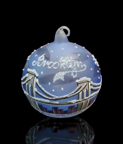 Light Blue Glass Brooklyn Ornament - Brooklyn Bridge - Blown Glass - Hand Made In Ukraine - Natural Glass Loop - Exquisite Craftsmanship