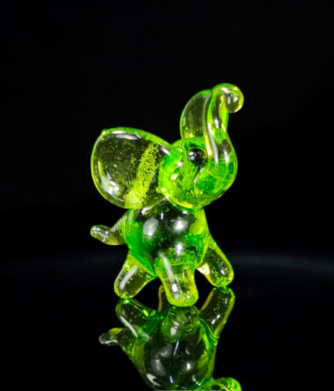 Green Elephant Figurine, Mini Glass Murano Quality Lampworking Glass Figurine, Hand Made In Ukraine, A Great Addition To Your Collection