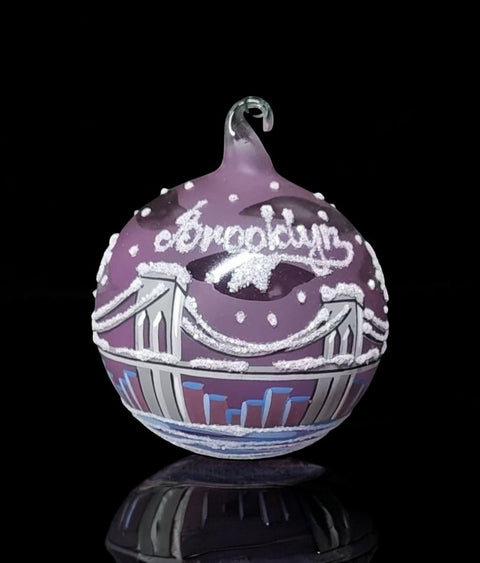 Lavender Blown Glass Ornament - Handcrafted - Brooklyn Bridge Design