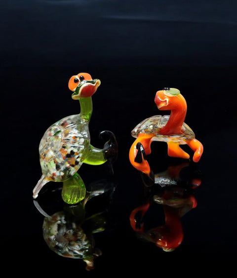 Glass Turtle with Cane Figurine