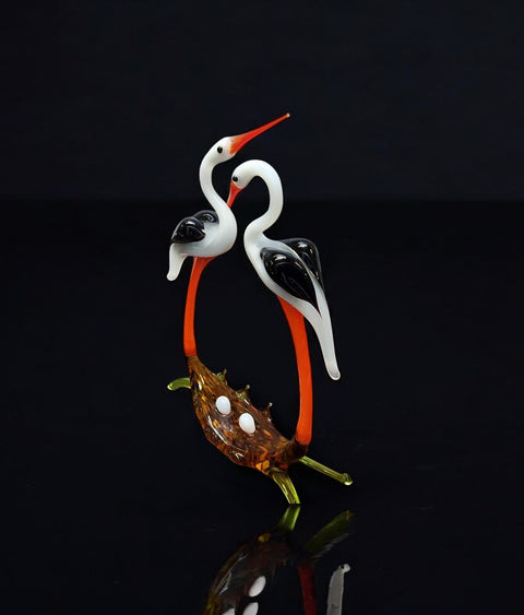Glass Double Stork Figurine, Collectible Glass Stork, Murano Quality Gift At A Fraction Of The Price, Handcrafted In Ukraine