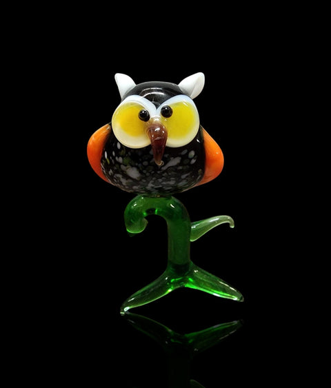 Glass Owl on Perch Figurine