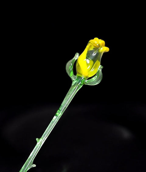 Yellow Glass Rose - Handcrafted Short Stem Flower