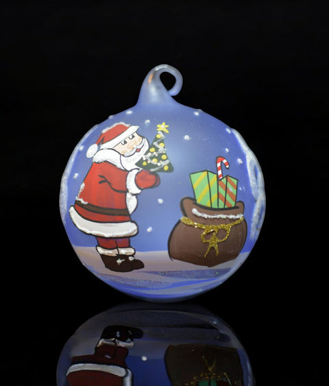 Light Blue Blown Glass Ornament - Handcrafted - Charming Santa Claus Design
