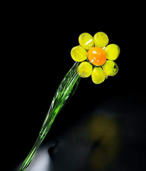 Yellow Glass Daisy - Handcrafted Short Stem Flower