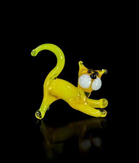 Yellow Cat Figurine, Mini Glass Murano Quality Lampworking Glass Figurine, Hand Made In Ukraine, A Great Addition To Your Collection