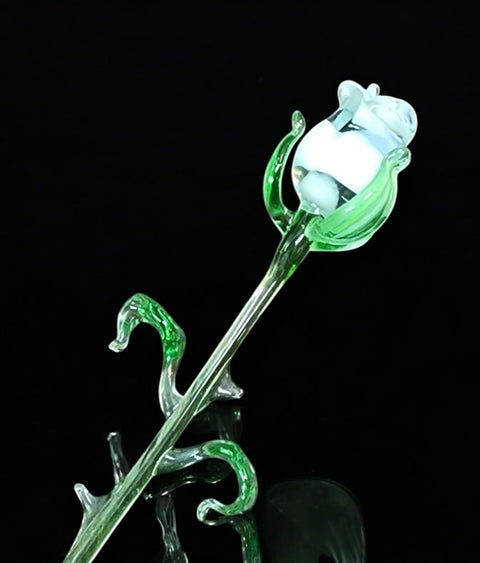 White Glass Rose - Handcrafted Medium Stem Flower