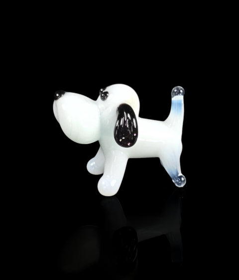 White Dog Figurine, Mini Glass Murano Quality Lampworking Glass Figurine, Hand Made In Ukraine, A Great Addition To Your Collection