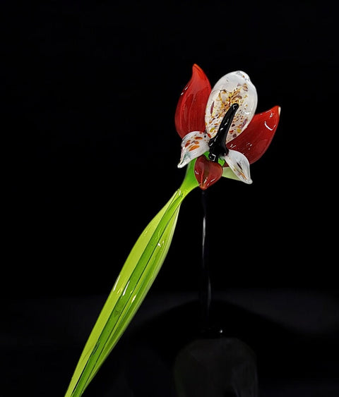 Red Glass Orchid - Handcrafted Short Stem Flower