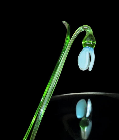 White Glass Snow Drop - Handcrafted Short Stem Flower